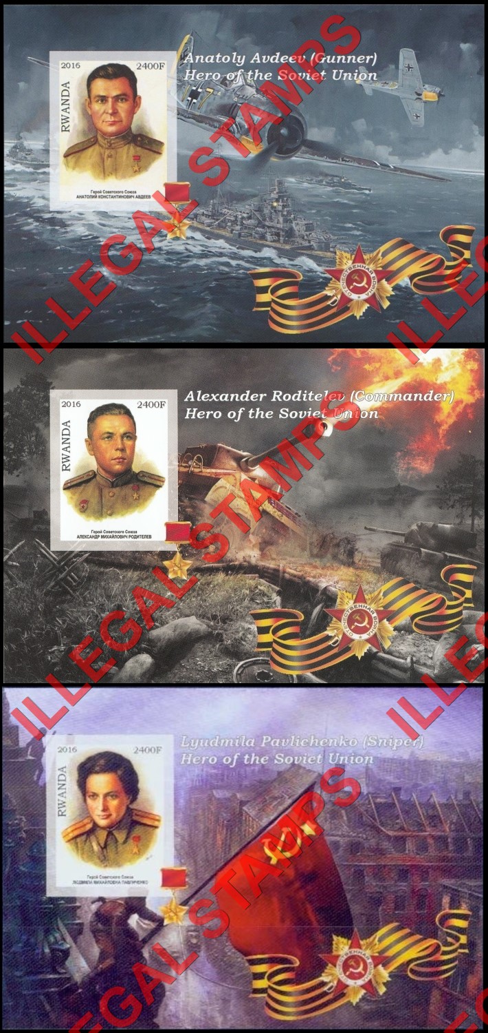 Rwanda 2016 Heroes of the Soviet Union Illegal Stamp Souvenir Sheets of 1 (Part 4)