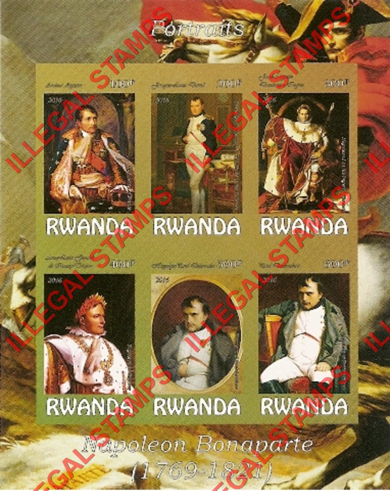 Rwanda 2016 Napoleon Bonaparte Illegal Stamp Souvenir Sheet of 6