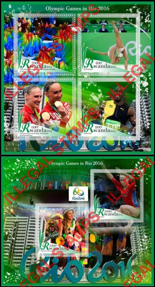 Rwanda 2016 Olympic Games in Rio Illegal Stamp Souvenir Sheets of 4 and 2