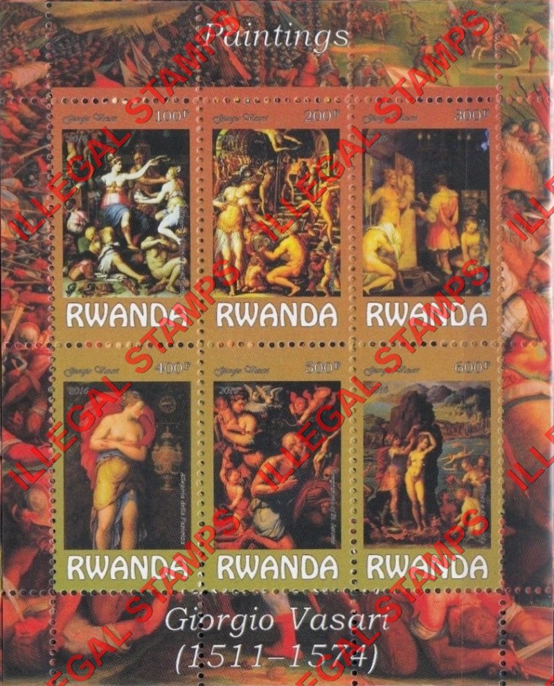 Rwanda 2016 Paintings by Giorgio Vasari Illegal Stamp Souvenir Sheet of 6