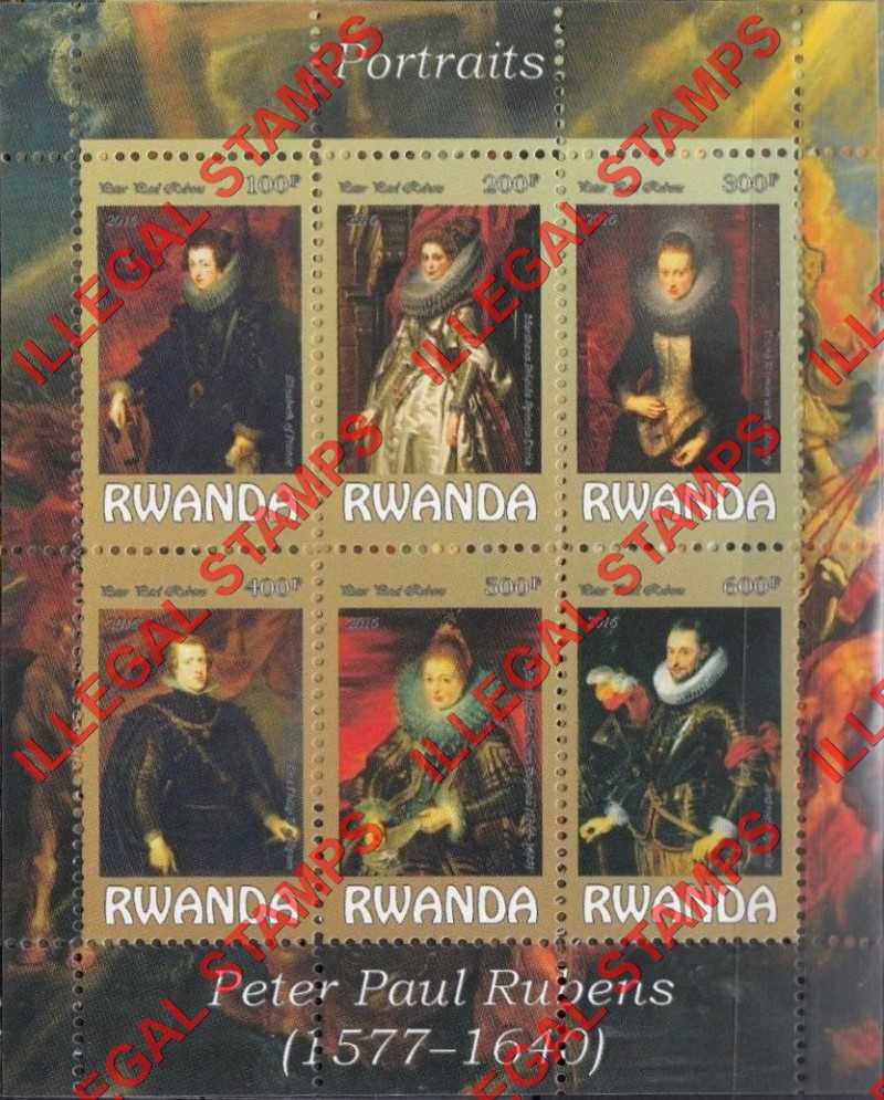 Rwanda 2016 Paintings by Peter Paul Rubens Illegal Stamp Souvenir Sheet of 6