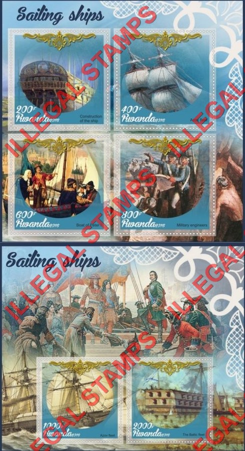 Rwanda 2016 Sailing Ships Illegal Stamp Souvenir Sheets of 4 and 2