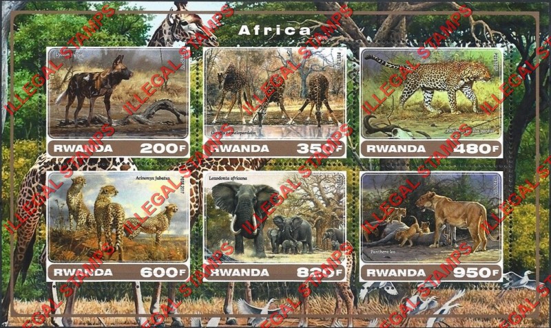 Rwanda 2017 Animals of Africa Illegal Stamp Souvenir Sheet of 6