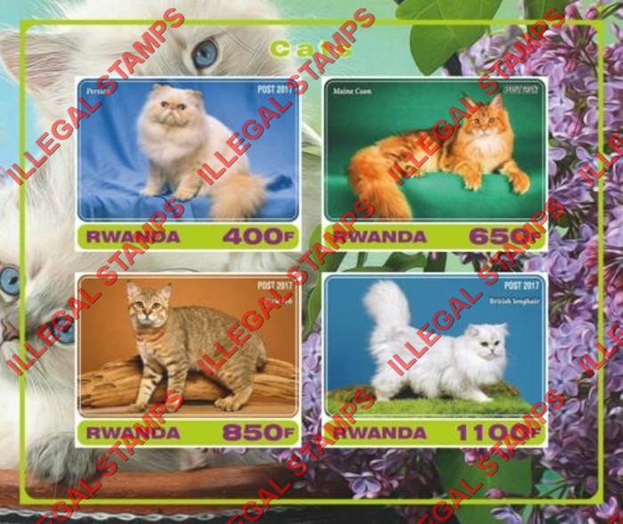 Rwanda 2017 Cats Illegal Stamp Souvenir Sheet of 4