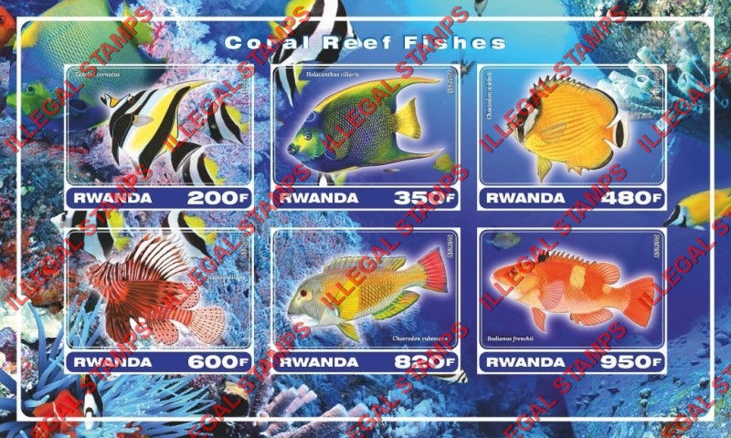 Rwanda 2017 Coral Reef Fish Illegal Stamp Souvenir Sheet of 6