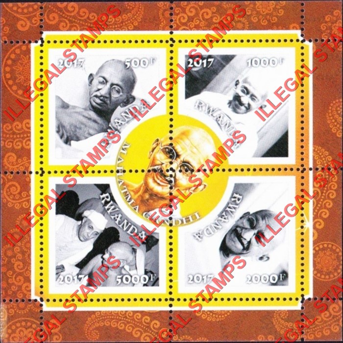 Rwanda 2017 Gandhi Illegal Stamp Souvenir Sheet of 4
