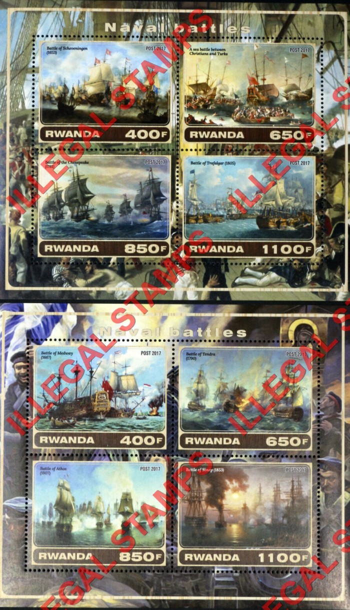 Rwanda 2017 Naval Battles Illegal Stamp Souvenir Sheets of 4