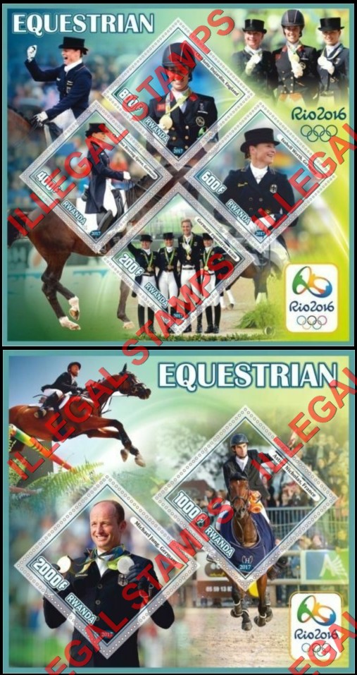 Rwanda 2017 Olympic Games Equestrian Illegal Stamp Souvenir Sheets of 4 and 2