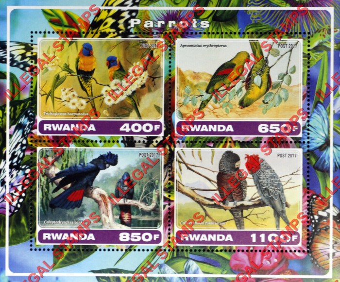 Rwanda 2017 Parrots Illegal Stamp Souvenir Sheet of 4