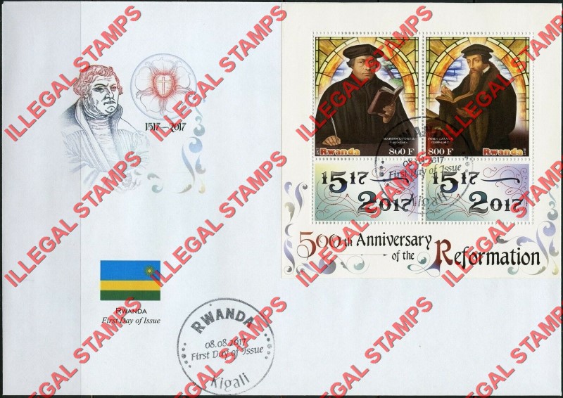 Rwanda 2017 Reformation Illegal Stamp Souvenir Sheet of 2 on Fake First Day Cover