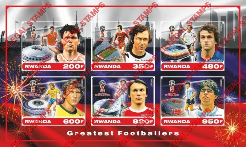 Rwanda 2017 World Cup Soccer (Football) Illegal Stamp Souvenir Sheet of 6