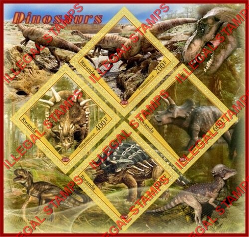 Rwanda 2018 Dinosaurs Illegal Stamp Souvenir Sheet of 4