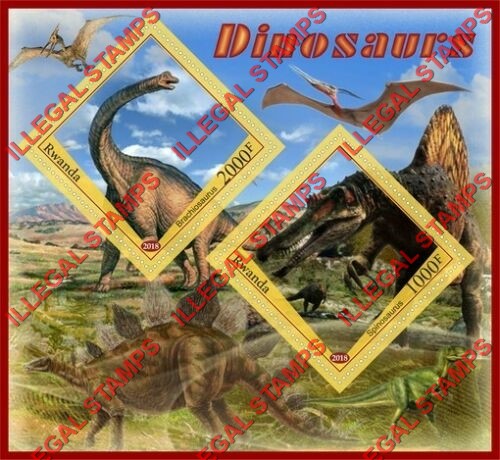 Rwanda 2018 Dinosaurs Illegal Stamp Souvenir Sheet of 2