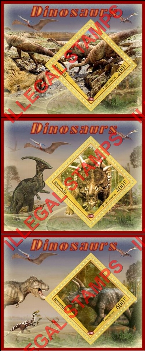 Rwanda 2018 Dinosaurs Illegal Stamp Souvenir Sheets of 1 (Part 1)