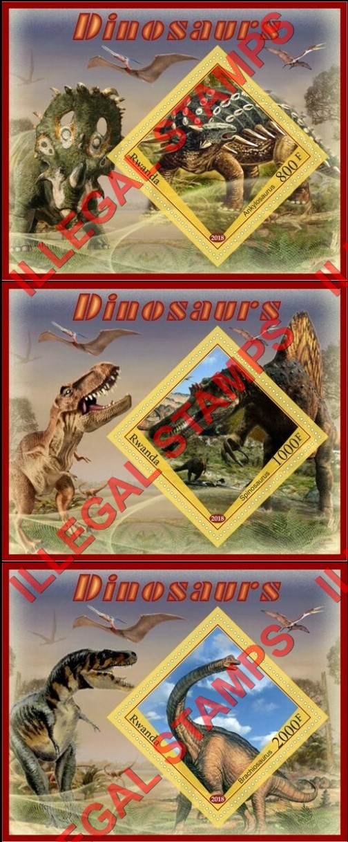 Rwanda 2018 Dinosaurs Illegal Stamp Souvenir Sheets of 1 (Part 2)