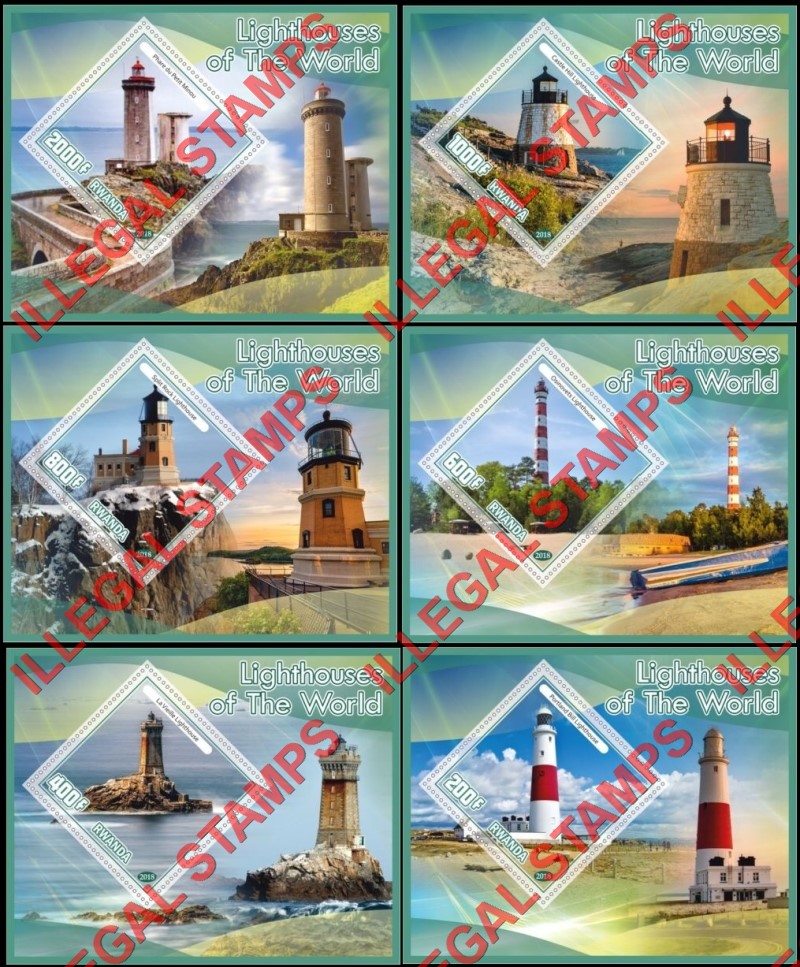 Rwanda 2018 Lighthouses of the World Illegal Stamp Souvenir Sheets of 1
