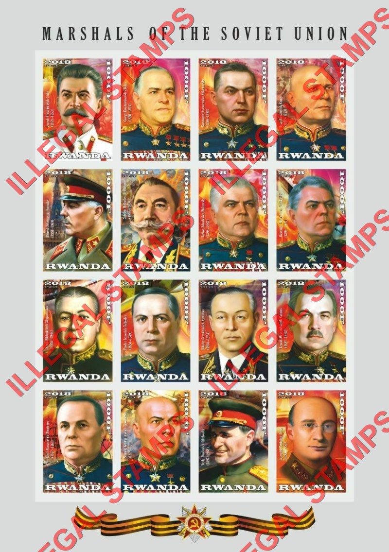 Rwanda 2018 Marshals of the Soviet Union Illegal Stamp Sheet of 16