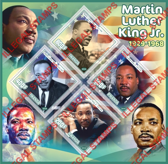 Rwanda 2018 Martin Luther King Illegal Stamp Souvenir Sheet of 4