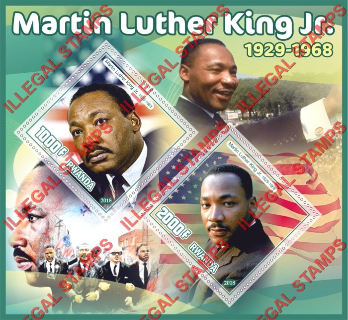 Rwanda 2018 Martin Luther King Illegal Stamp Souvenir Sheet of 2