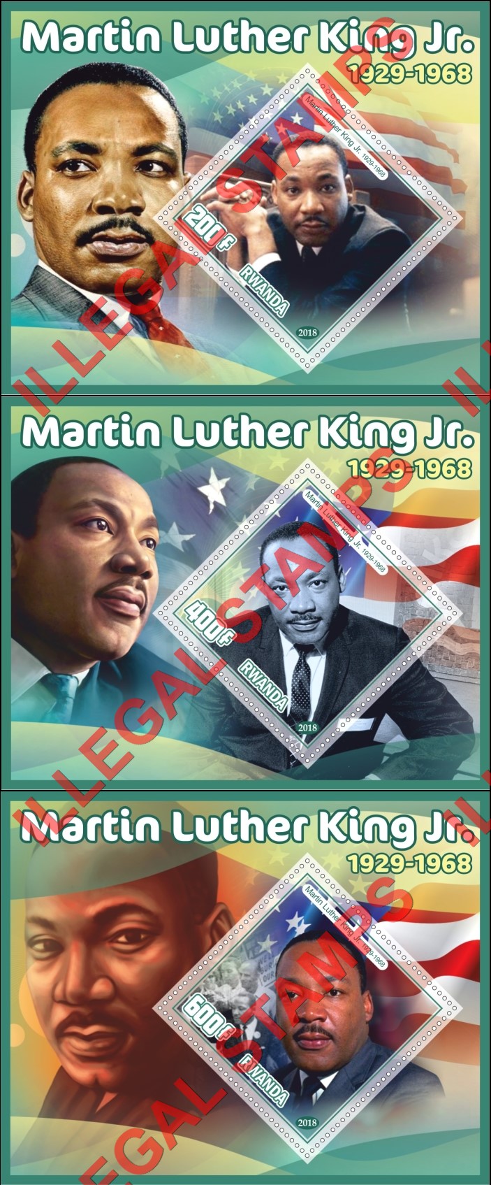 Rwanda 2018 Martin Luther King Illegal Stamp Souvenir Sheets of 1 (Part 1)