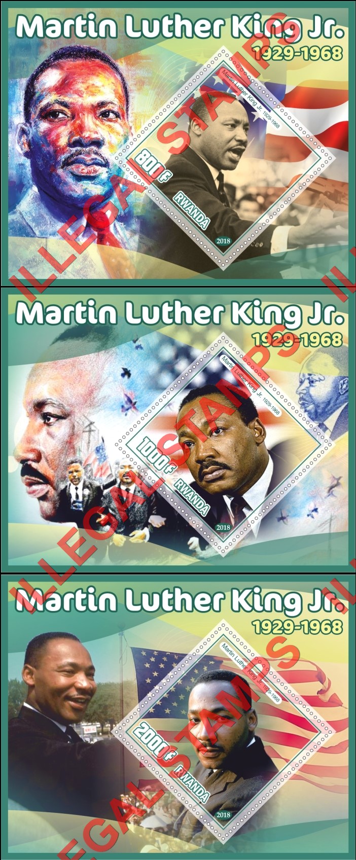 Rwanda 2018 Martin Luther King Illegal Stamp Souvenir Sheets of 1 (Part 2)