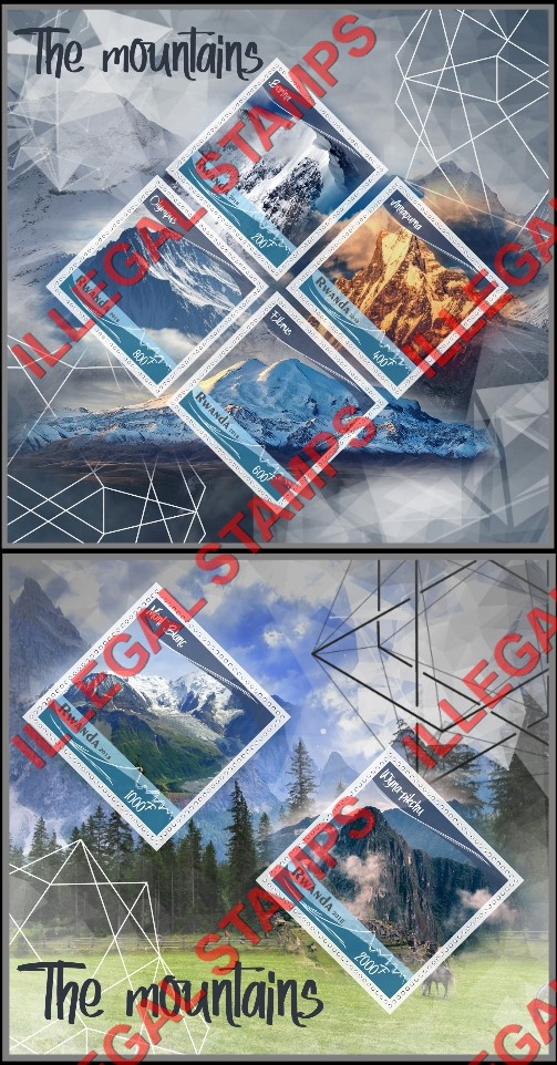 Rwanda 2018 Mountains Illegal Stamp Souvenir Sheets of 4 and 2