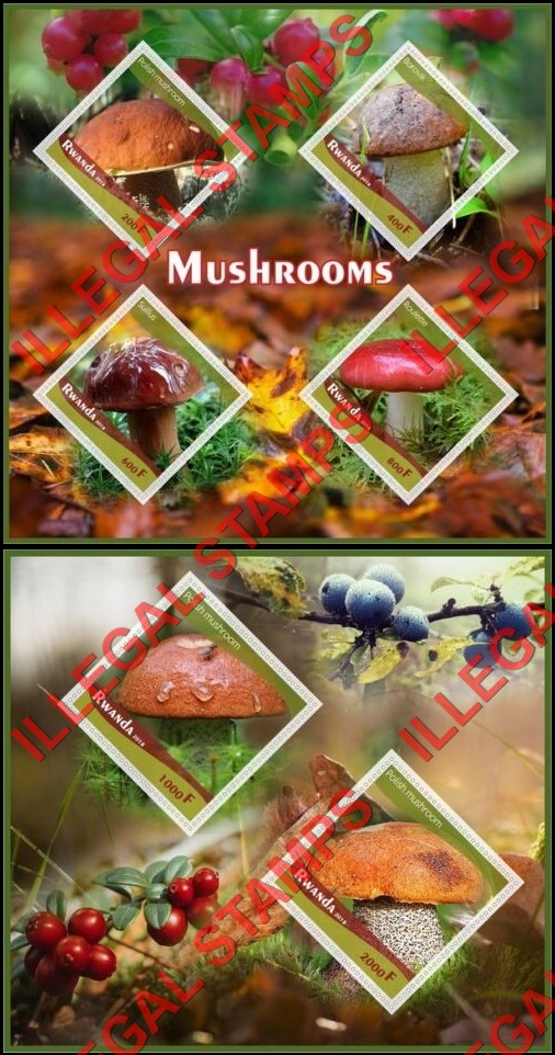 Rwanda 2018 Mushrooms Illegal Stamp Souvenir Sheets of 4 and 2