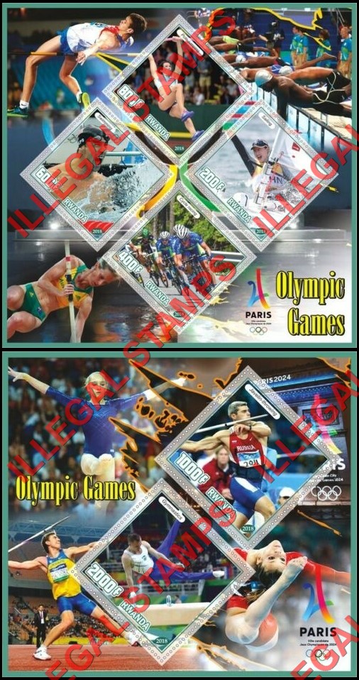 Rwanda 2018 Olympic Games Illegal Stamp Souvenir Sheets of 4 and 2