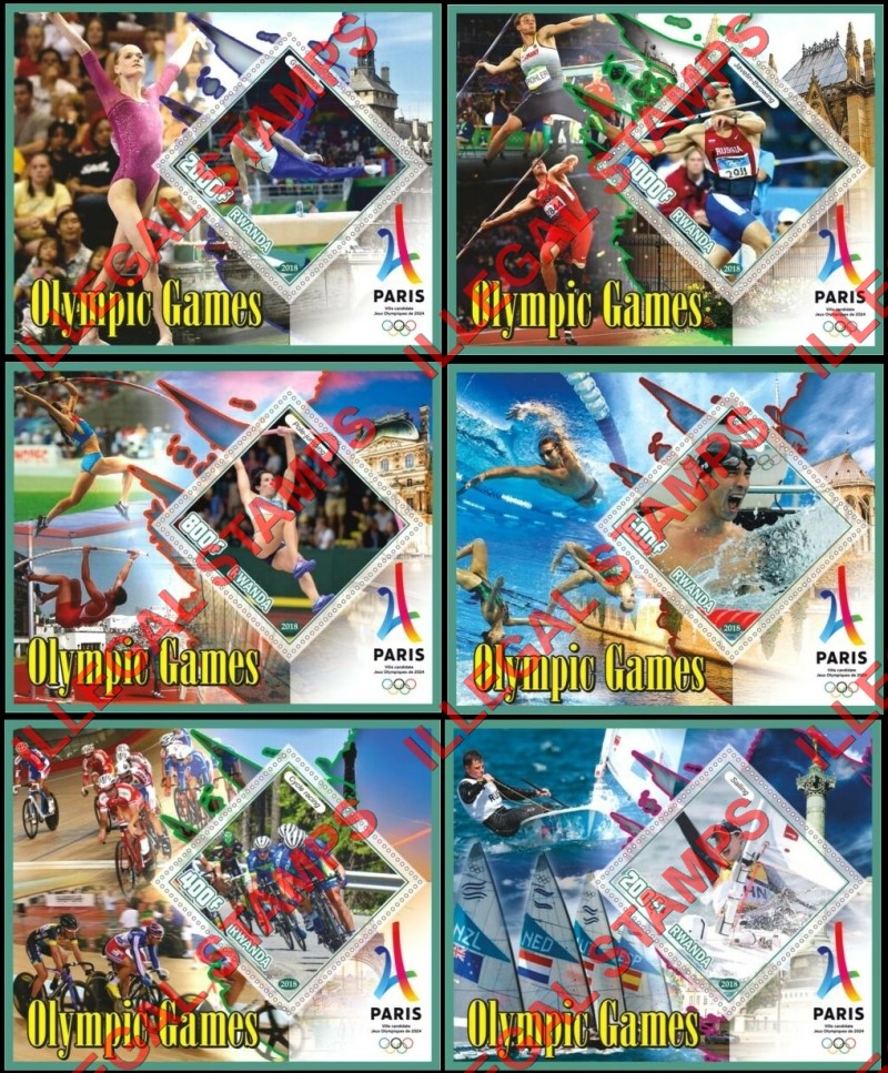 Rwanda 2018 Olympic Games Illegal Stamp Souvenir Sheets of 1