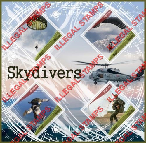Rwanda 2018 Skydivers Illegal Stamp Souvenir Sheet of 4