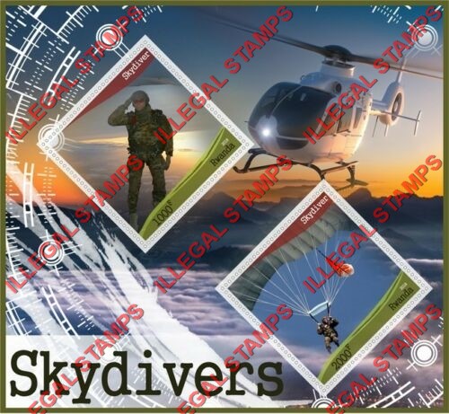Rwanda 2018 Skydivers Illegal Stamp Souvenir Sheet of 2