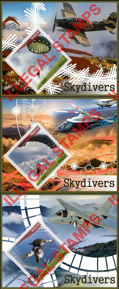 Rwanda 2018 Skydivers Illegal Stamp Souvenir Sheets of 1 (Part 1)
