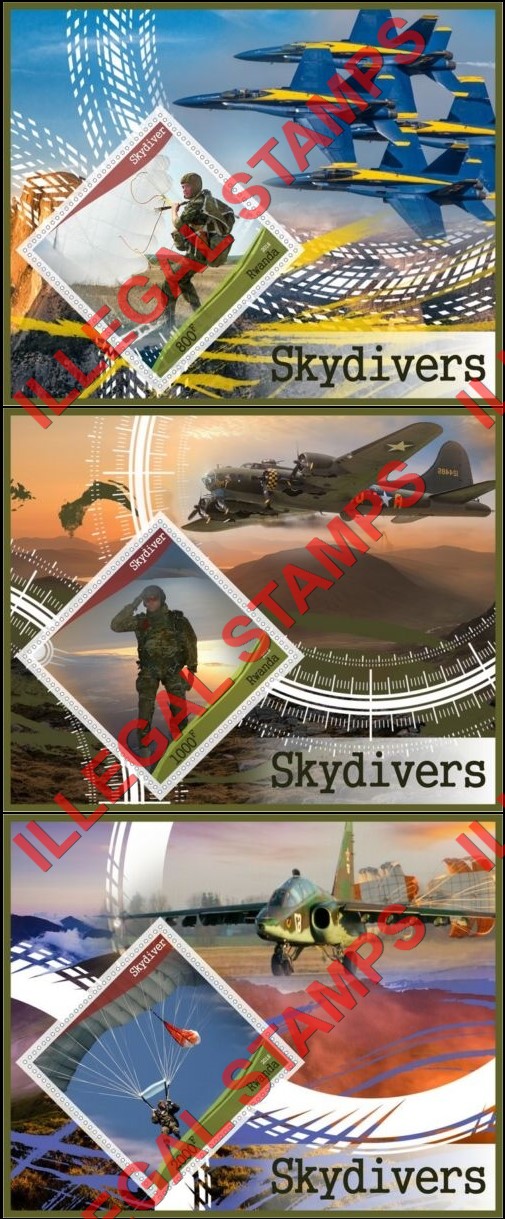 Rwanda 2018 Skydivers Illegal Stamp Souvenir Sheets of 1 (Part 2)