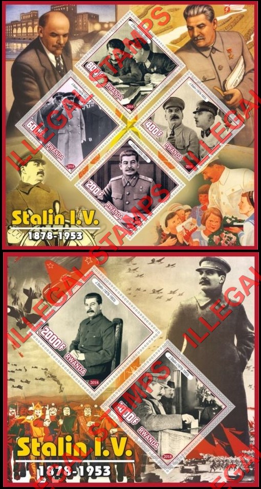 Rwanda 2018 Stalin Illegal Stamp Souvenir Sheets of 4 and 2