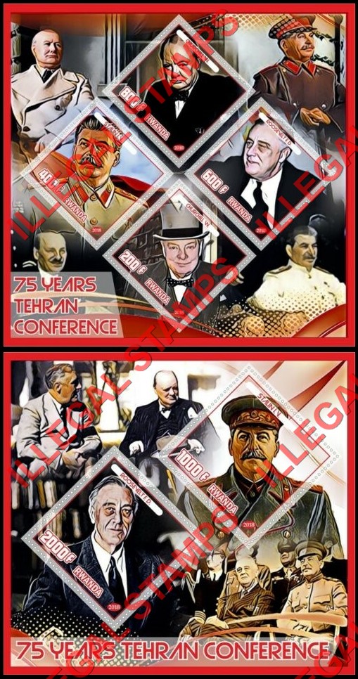 Rwanda 2018 Tehran Conference Illegal Stamp Souvenir Sheets of 4 and 2