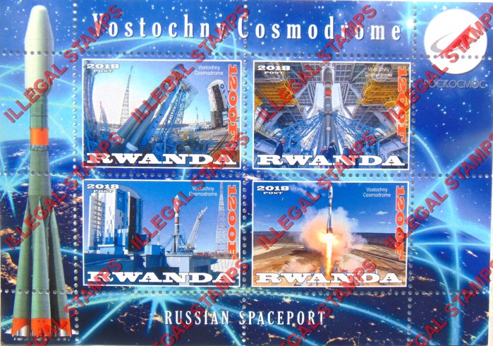 Rwanda 2018 Vostochny Cosmodrome Russian Spaceport Illegal Stamp Souvenir Sheet of 4