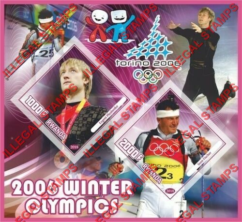 Rwanda 2018 Winter Olympics Torino 2006 Illegal Stamp Souvenir Sheet of 2