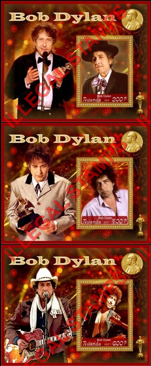 Rwanda 2019 Bob Dylan Illegal Stamp Souvenir Sheets of 1 (Part 1)