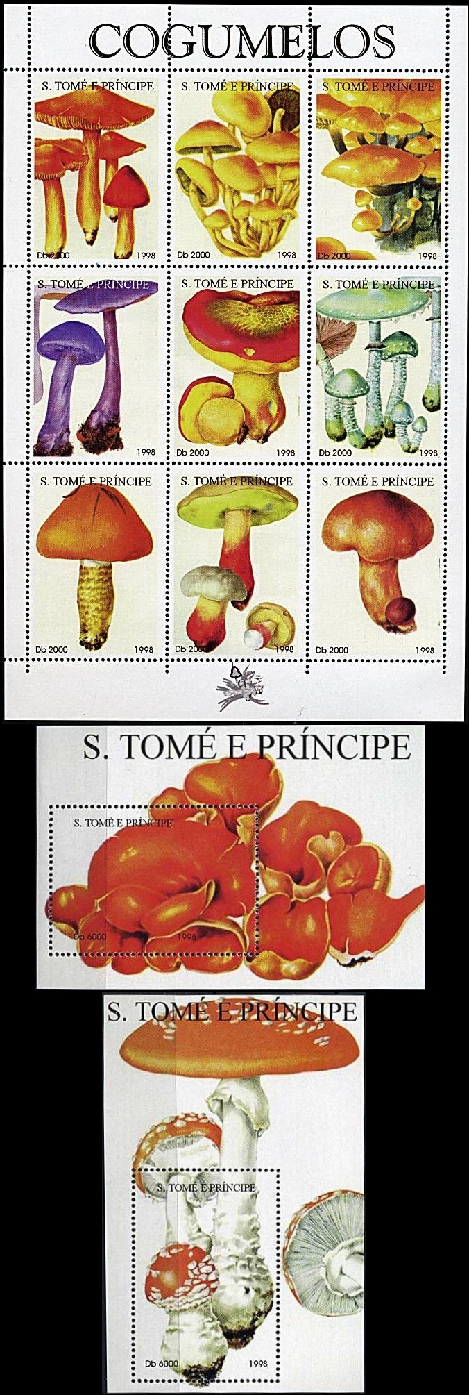 Saint Thomas and Prince Islands 1998 Mushrooms Souvenir Sheets of 9 and 1