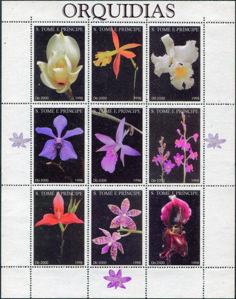 Saint Thomas and Prince Islands 1998 Orchids Souvenir Sheet of 9
