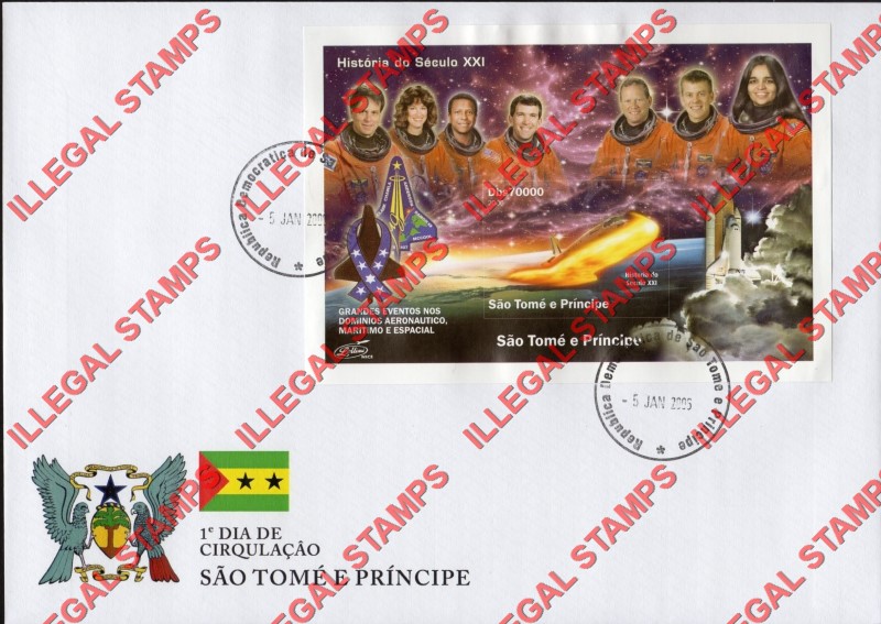 Saint Thomas and Prince Islands 2006 Major Events Columbia Space Shuttle Tragedy Illegal Stamp Souvenir Sheet of 1 on Fake First Day Cover
