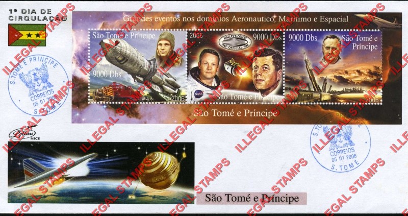 Saint Thomas and Prince Islands 2006 Major Events Lollini Catalogs Anniversary Illegal Stamp Souvenir Sheet of 3 on Fake First Day Cover