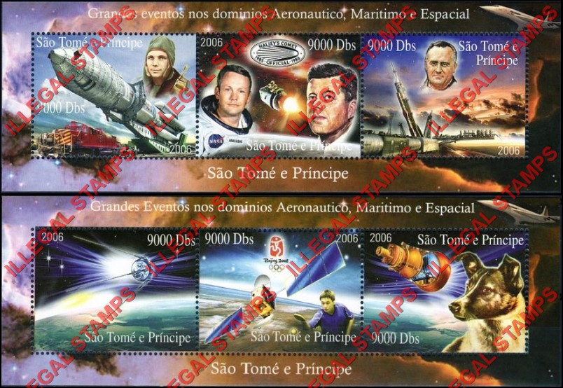 Saint Thomas and Prince Islands 2006 Major Events Lollini Catalogs Anniversary Illegal Stamp Souvenir Sheets of 3