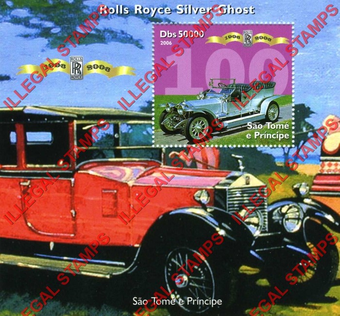 Saint Thomas and Prince Islands 2006 Rolls Royce Silver Ghost Illegal Stamp Souvenir Sheet of 1