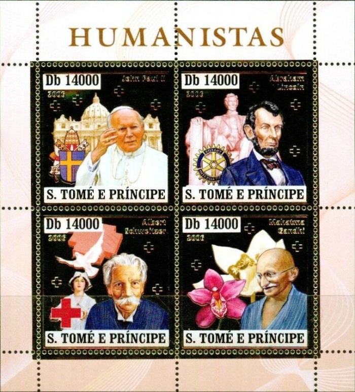 Saint Thomas and Prince Islands 2006 Humanists Gold Foil Stamperija Issues