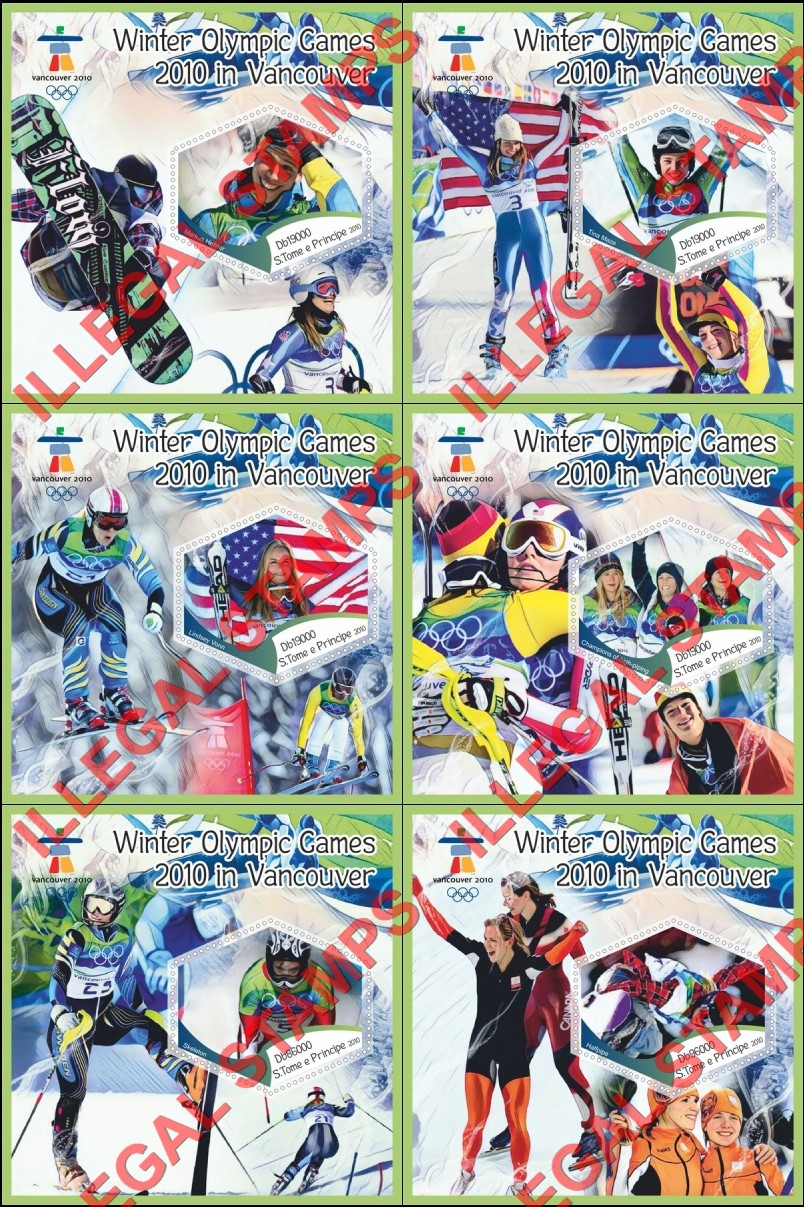 Saint Thomas and Prince Islands 2010 Olympic Games in Vancouver Illegal Stamp Souvenir Sheets of 1
