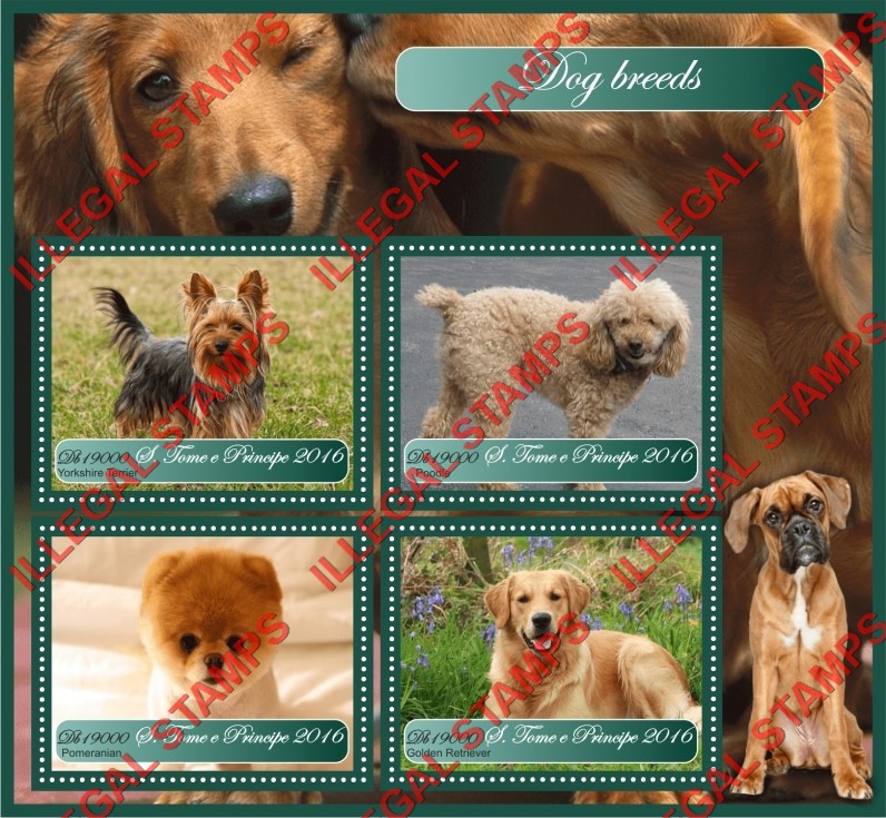 Saint Thomas and Prince Islands 2016 Dogs (different) Illegal Stamp Souvenir Sheet of 4
