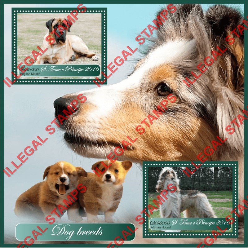 Saint Thomas and Prince Islands 2016 Dogs (different) Illegal Stamp Souvenir Sheet of 2
