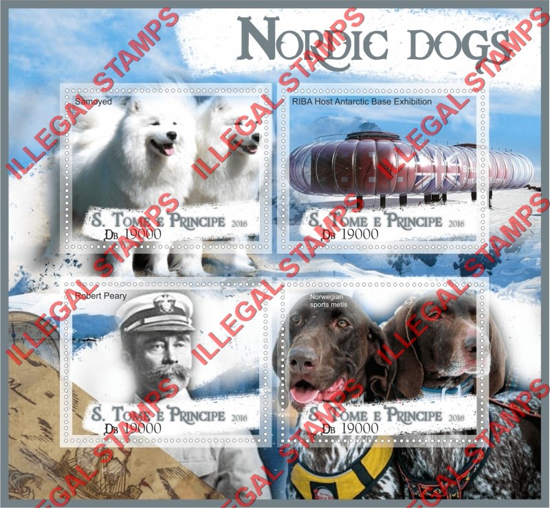 Saint Thomas and Prince Islands 2016 Dogs Nordic Illegal Stamp Souvenir Sheet of 4