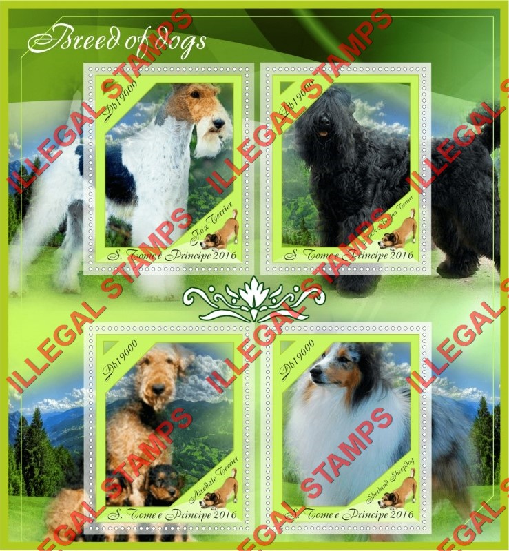 Saint Thomas and Prince Islands 2016 Dogs Illegal Stamp Souvenir Sheet of 4